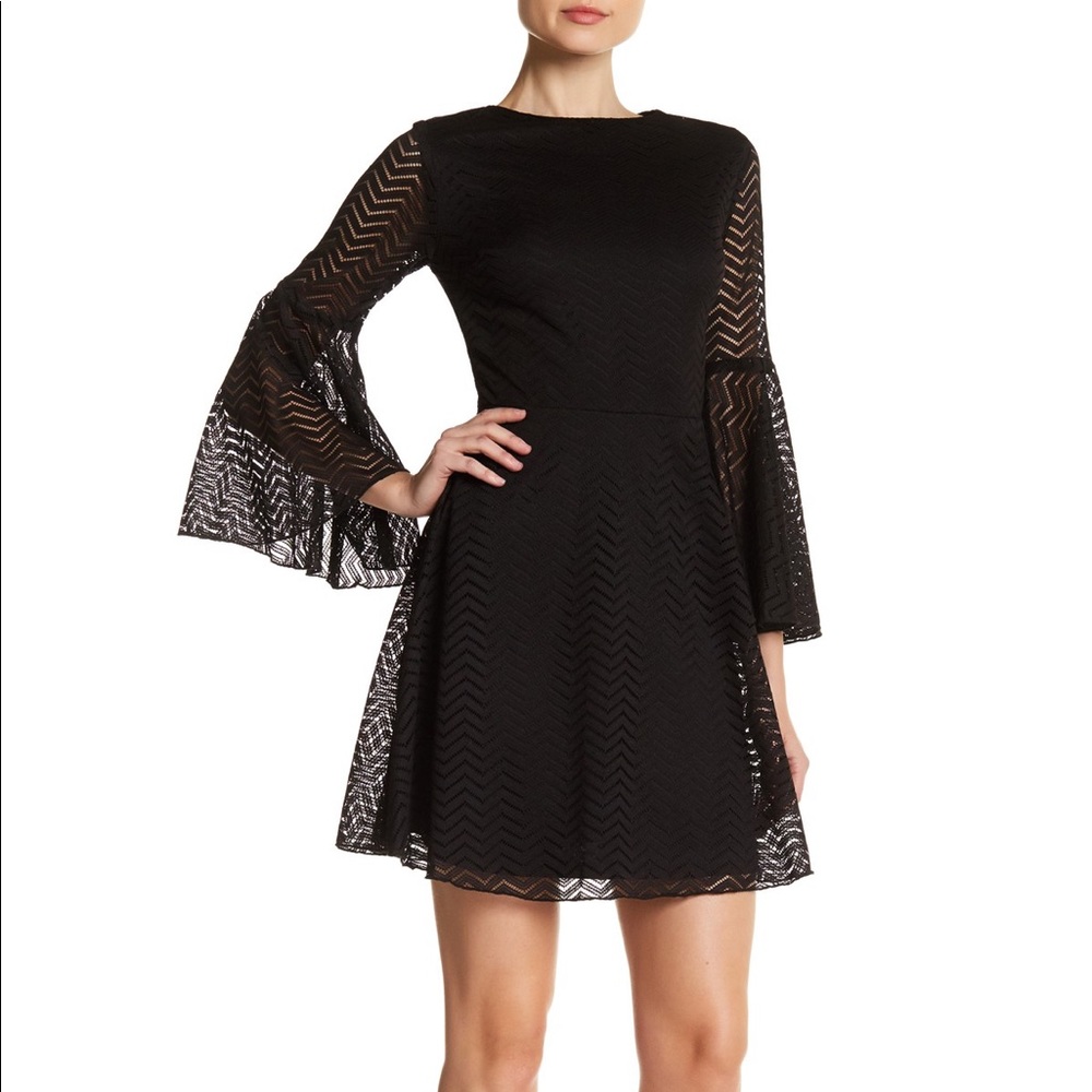 Chevron lace bell sleeve dress
